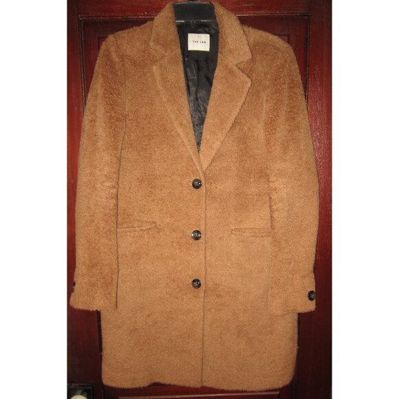 The Lab Sz 38 8 Coat Jacket Wool Alpaca Blend Camel Shaggy Teddy Faux Fur Button - Picture 1 of 3
